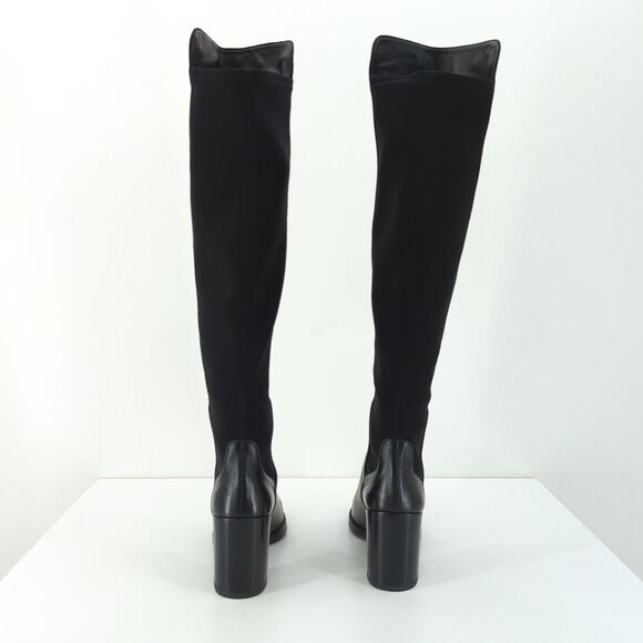 Stuart Weitzman Women 4 Lowjack Boots 5050 Black Leather Over The Knee OTK Block - Picture 7 of 11